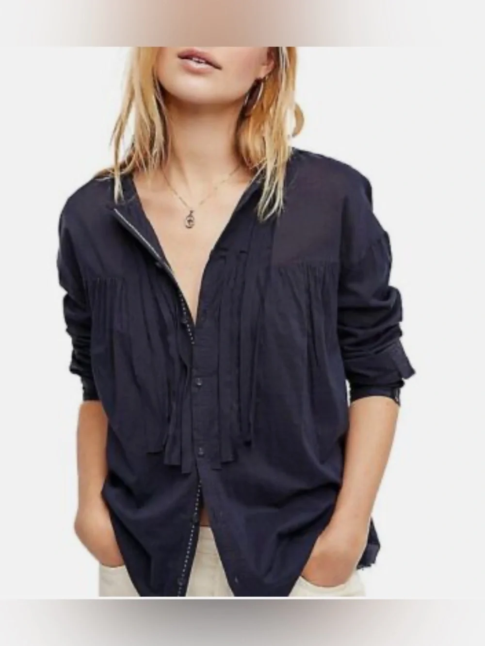 Free People breezy Button down hooded shirt size S